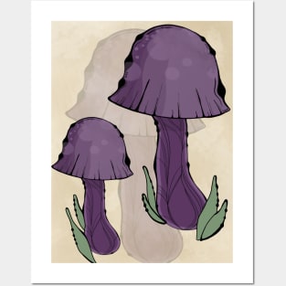 Dark Purple Cottagecore Mushrooms, Classy Portrait Style Posters and Art